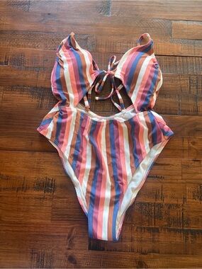 Xhilaration Multicolor Striped One-Piece Swimsuit - Pink, Blue, Orange, White
